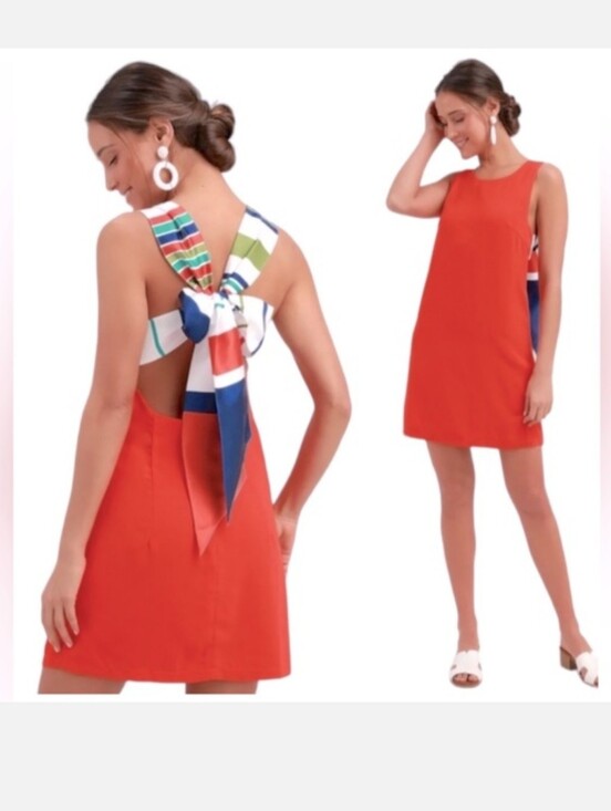 Lulus Dresses & Skirts - Lulu's Joyful Red Orange Multi Stripe Tie-back Mini Dress